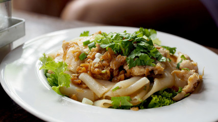 Fried Noodles with Chicken. Stir fried Chicken Noodles and egg. Thai food.