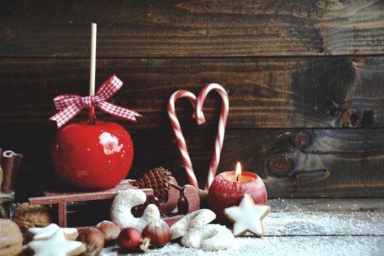 Weihnachtskarte - Liebesapfel mit Gebäck 