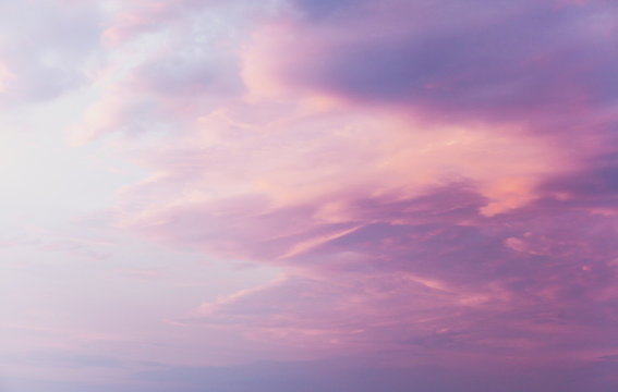 Pink Clouds On Blue Sunset Sky