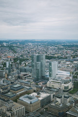 aerial view of cityscape with skyscrapers and buildings in Frankfurt, Germany