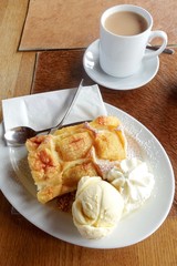 Coffee and cake Apple cake with ice cream