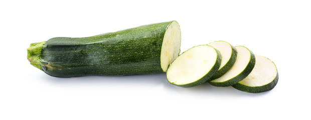 Fresh sliced zucchini on white background