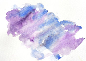 Purple and blue watercolor background hand drawn on white