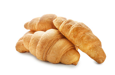 Tasty croissants on white background