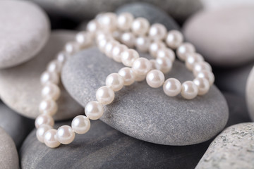 pearl lay on gray stones