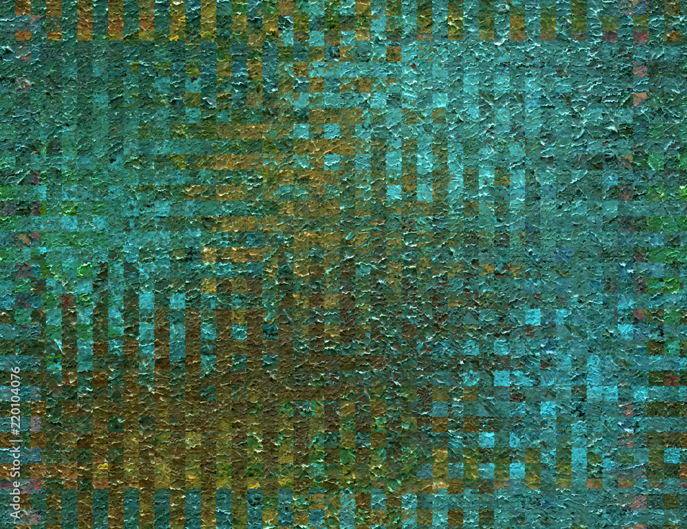 Poster oil painting on canvas and digital technology. abstract background with a pattern of squares and wav