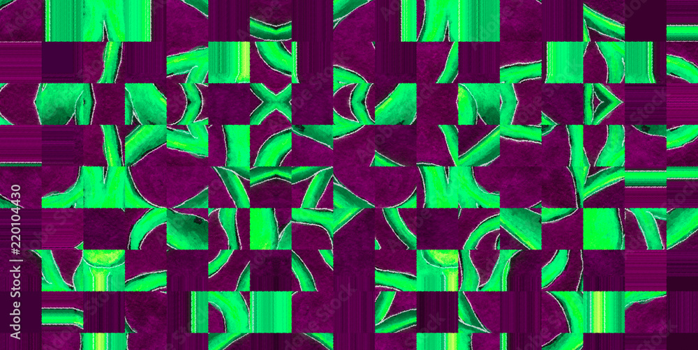 Aufkleber watercolor painting and digital technology. abstract background with a pattern of squares and broken