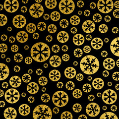 Black Christmas background with golden snowflakes and stars,  vector illustration