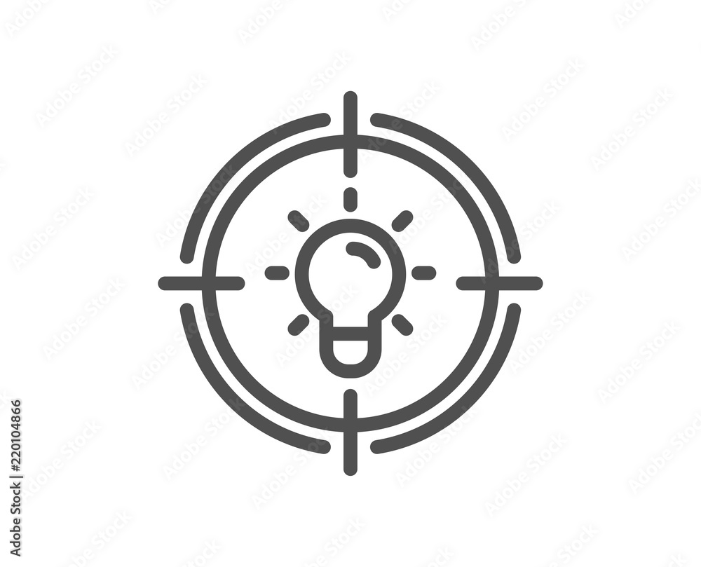 Poster idea line icon. light bulb or lamp in target sign. creativity, solution or thinking symbol. quality 