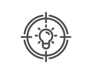 Idea line icon. Light bulb or Lamp in target sign. Creativity, Solution or Thinking symbol. Quality design element. Classic style idea. Editable stroke. Vector