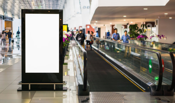 Blank Billboard Posters In The Airport,Empty Advertising Billboard At Aerodrome.