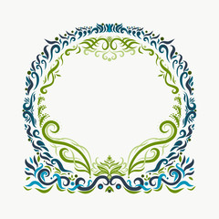 Beautiful round patterned frame in blue and green tones