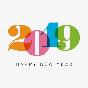Happy new year 2019 card, numbers font. Editable vector design.