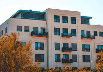 modern builded house with steel balcony and square windows