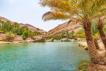 Wadi Bani Khalid in Oman. It is located about 203 km from Muscat and 120 km from Sur. 