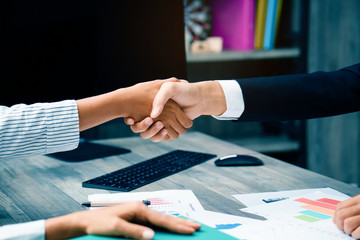 Shake hands Collaboration work co operating with affirmative agreement in doing business To project...