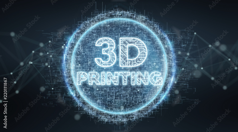 Poster 3d printing digital text hologram background 3d rendering