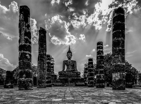 Sukhothai historical park the old town of Thailand Ancient Buddha Statue at Wat Mahathat in Sukhothai Historical Park,Thailand