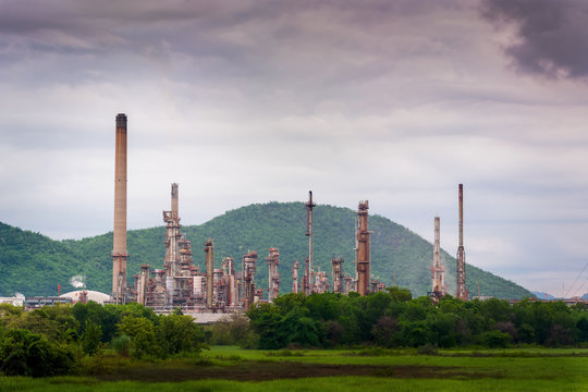 oil refinery plant against blue sky