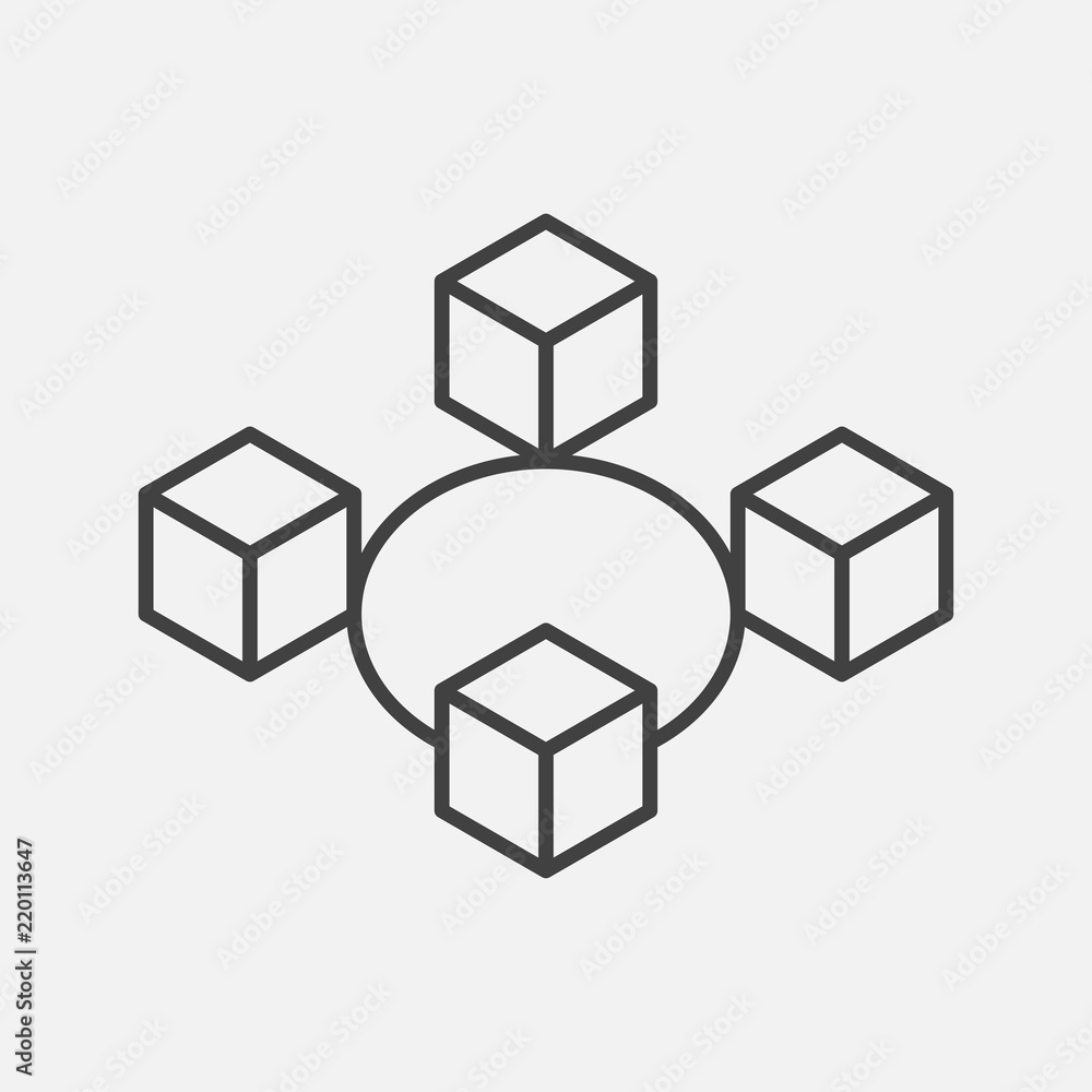 Poster Blockchain technology thin line style. Vector block chain icons or logo.