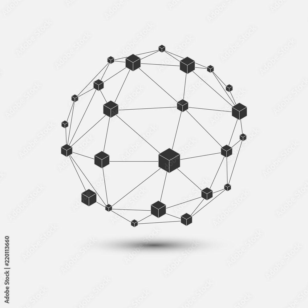 Poster Blockchain technology on geometric thin line style. Vector block chain icons or logo.