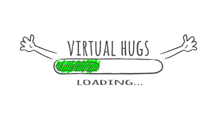 Progress bar with inscription - Virtual hugs loading and happy fase in sketchy style. Vector illustration for t-shirt design, poster or card.
