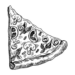 hand drawn illustration of piece of pizza