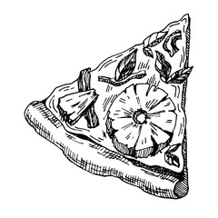 hand drawn illustration of piece of pizza