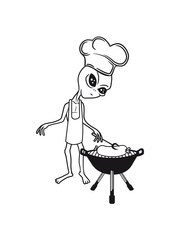 koch kochen lecker essen hunger grillen wurst schürze chef küche bbq alien ausserirdischer weltall ufo weltraum besucher grau grey grusselig böse comic cartoon clipart horror halloween