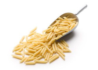 Scoop of healthy gluten free pasta, isolated