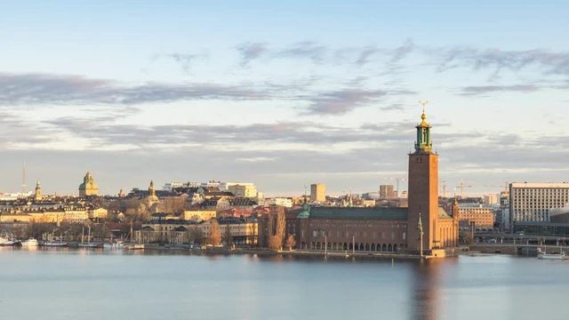 Stockholm Sweden time lapse 4K, city skyline timelapse at City Hall