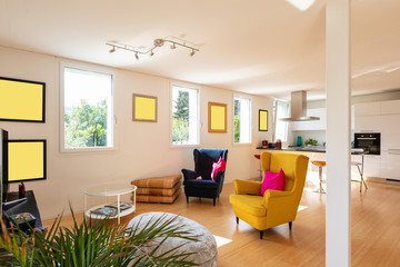 Design stay in a modern apartment with two armchairs