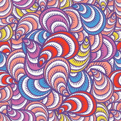 Seamless pattern with hand drawn seashells, mussels. Marine theme. Vector illustration