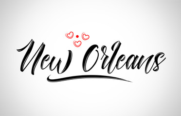 new orleans city design typography with red heart icon logo - obrazy, fototapety, plakaty
