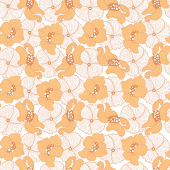 Vector stylised flowers seamless pattern in shades of light orange. Pattern can be used for wallpaper, pattern fills, web page background, surface textures