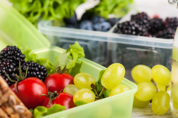 Vegetarian sandwich and berries