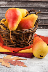 Pile of colorful cloth with pears