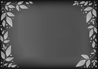  Chalkboard background with decorative frame of white leaves and dots for decoration, wedding invitation, greeting card, text, family tree, chalk lettering, restaurant, cafe, bar