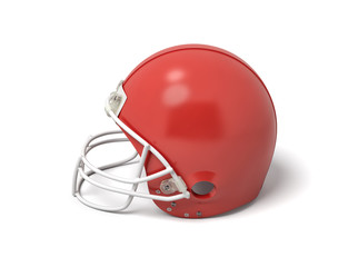 Fototapeta premium 3d rendering of a red American football helmet with a white protective grid on a white background.