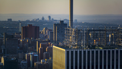 Urban city aerial shoot of  Johannesburg landscape, South Africa