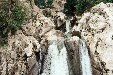 Close-up of a waterfall.  Background. Cascade.  - 220117881