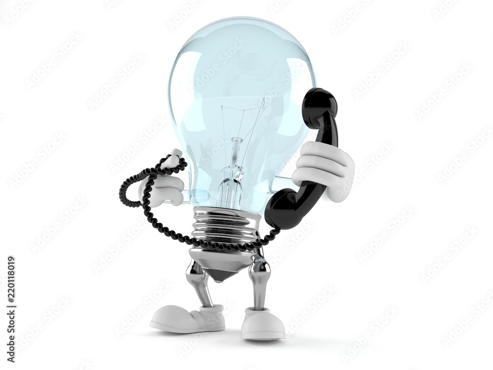 Sticker light bulb character holding a telephone handset