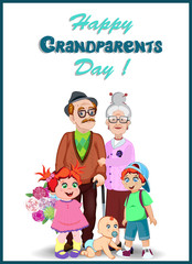 Happy grandparents day greeting card with grandparents and grandchildren together.
