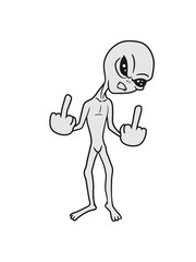 beleidigen wichser mittelfinger fuck you off wütend alien ausserirdischer weltall ufo weltraum besucher grau grey grusselig entführen monster böse comic cartoon clipart