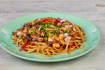 Udon with seafood cocktail