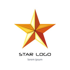 Obraz premium Golden star logo template. Yellow millitary icon. 3d style .
