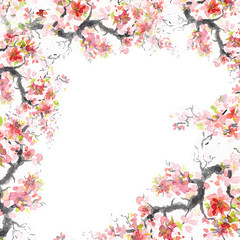 Obraz na płótnie Canvas Japanese cherry blossom cherry flower Watercolor illustration