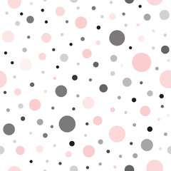 Classic dotted seamless pink and black colors pattern. Polka dot ornate