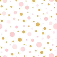 Vektor nahtlose Muster gold rosa Tupfen für Weihnachten Hintergrund oder Baby-Dusche-Textil auf weiß