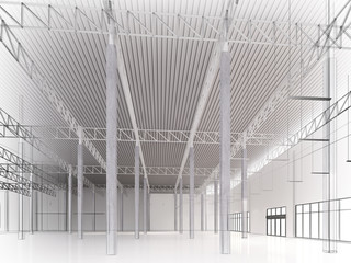 sketch design of interior warehouse, 3d rendering